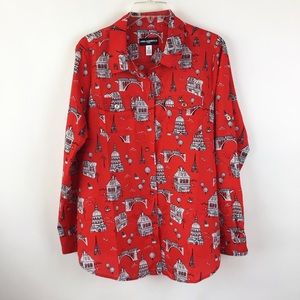 Karl Lagerfeld Paris Red Button Down Long Sleeve Shirt Size Large
